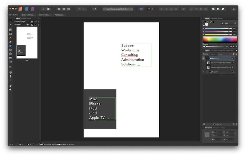 affinity publisher frame text tool will not resize